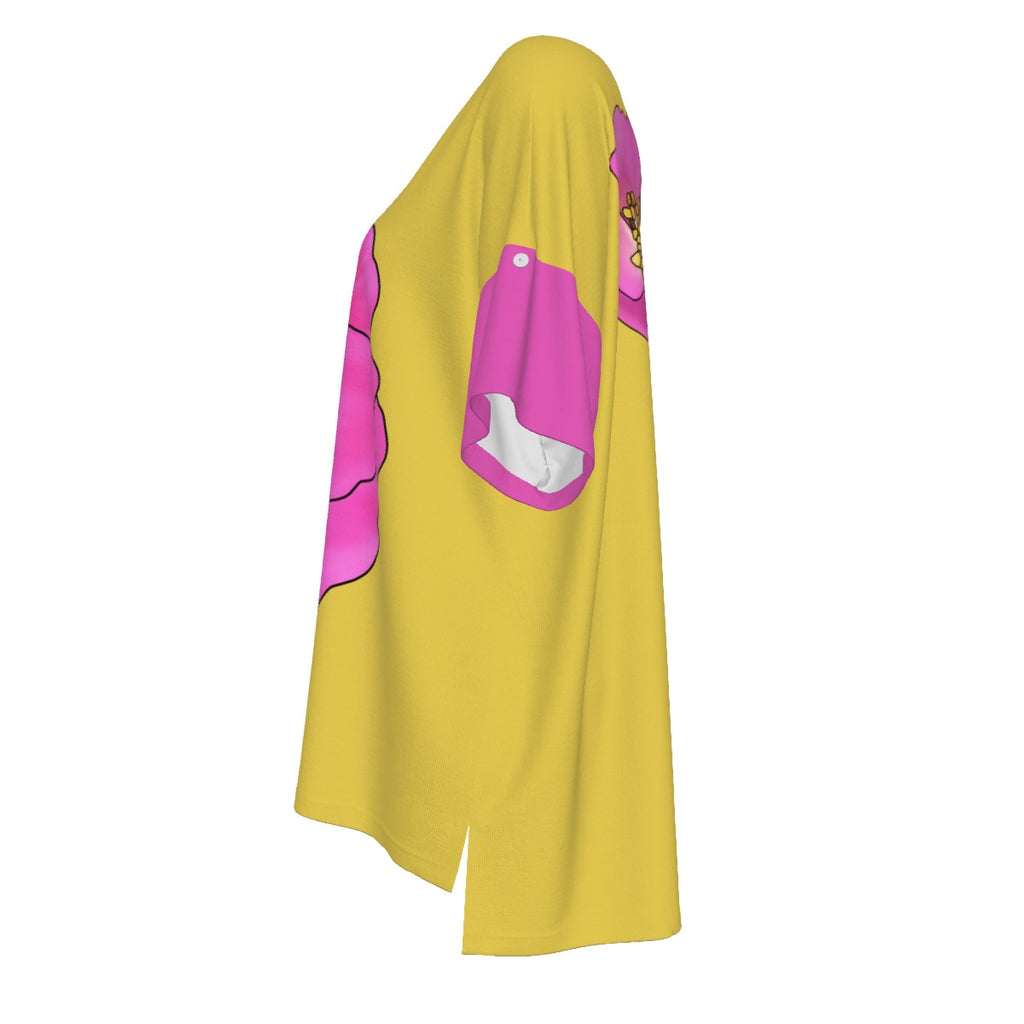 Alberta Primrose - drop shoulder tee - yellow with pink