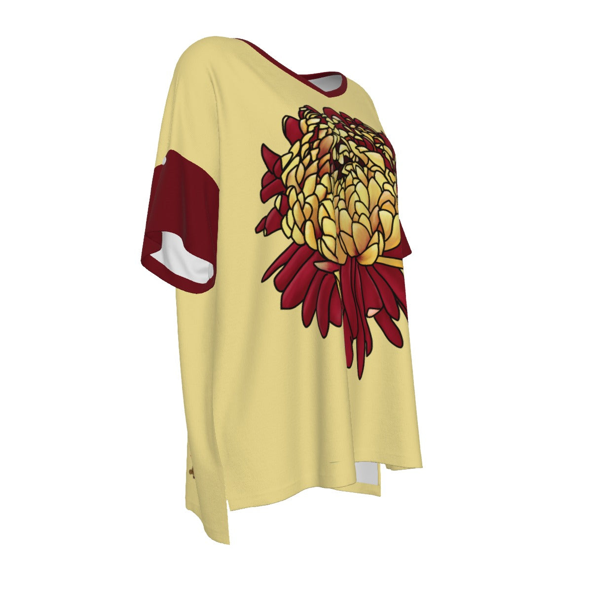 Chinese Chrysanthemum - drop shoulder - red yellow