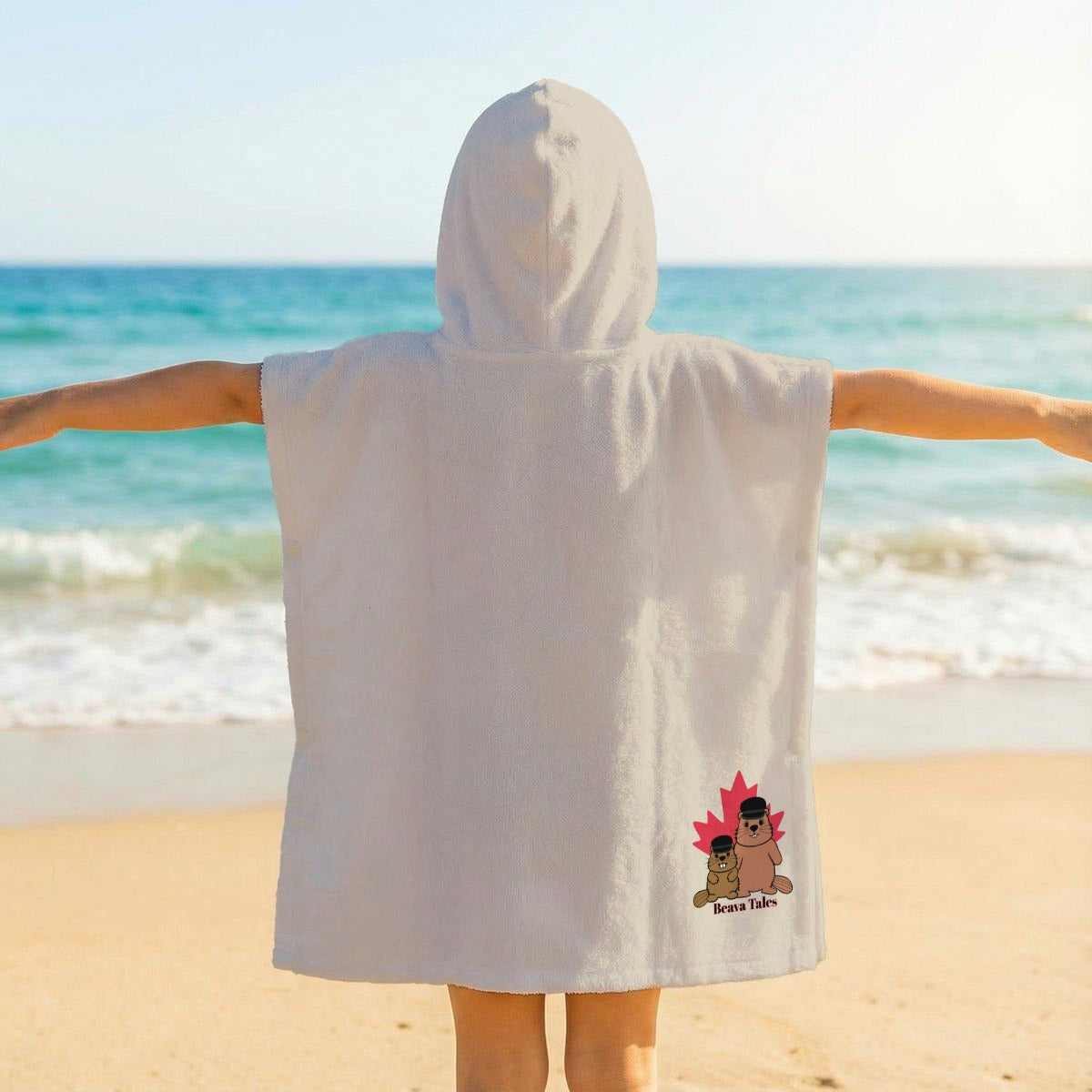 Kid's Hooded Towel Poncho - Raccoon
