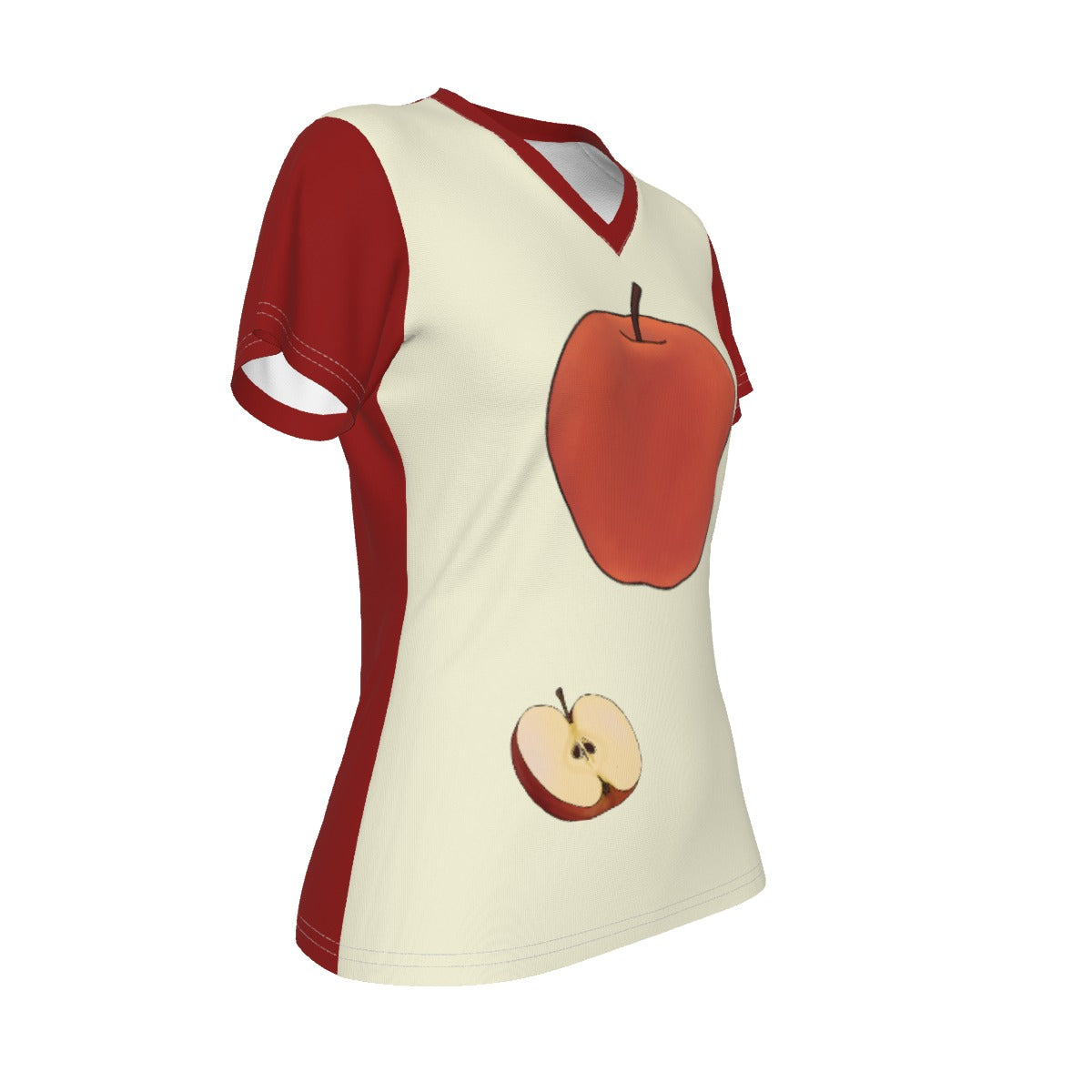 Race - Fruit - Apple - V neck tee - cream and red