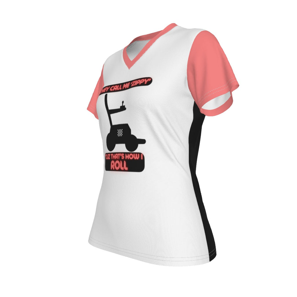 Zippy - V neck tee - white with pink