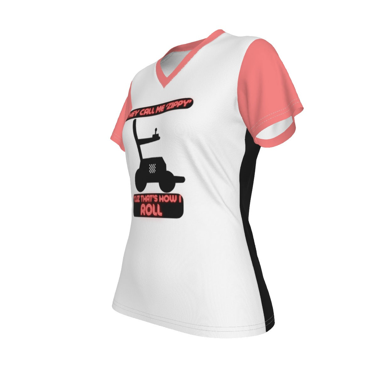 Zippy - V neck tee - white with pink