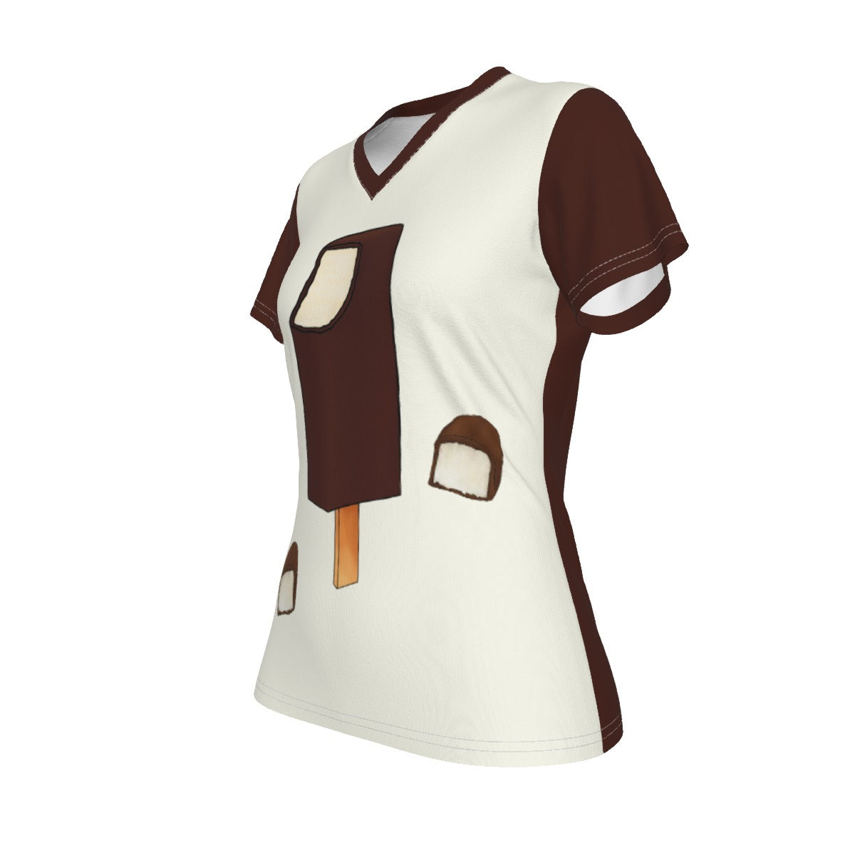 Race - UK - Choco Ice Bounty Bar - V neck tee - offwhite and brown
