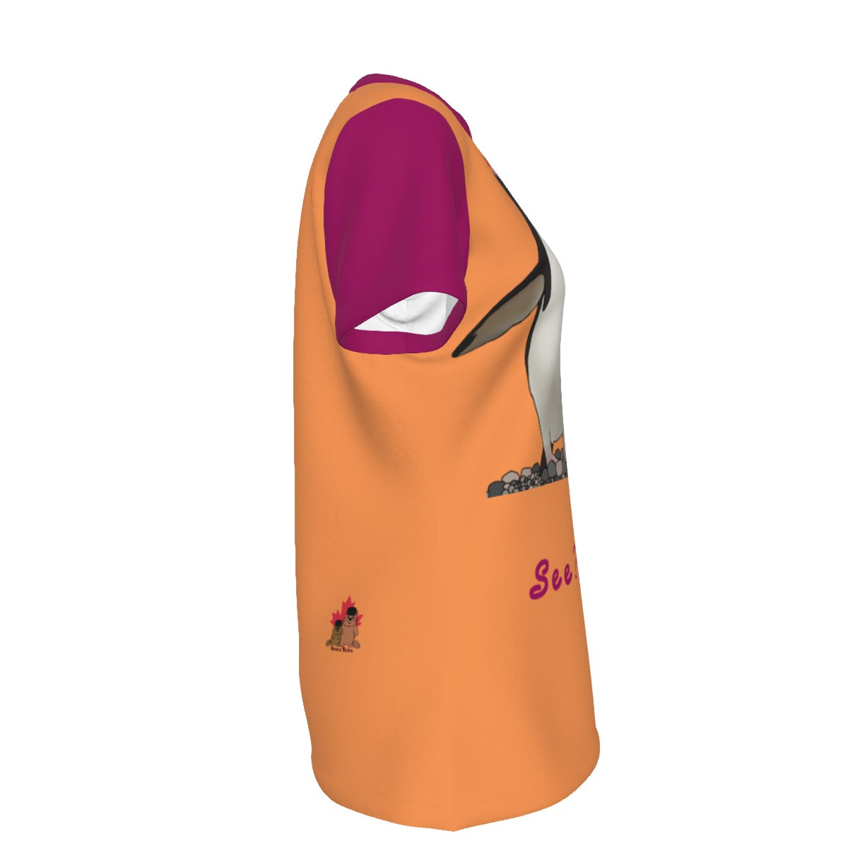 Penguins - lesbian - round neck tee - orange magenta