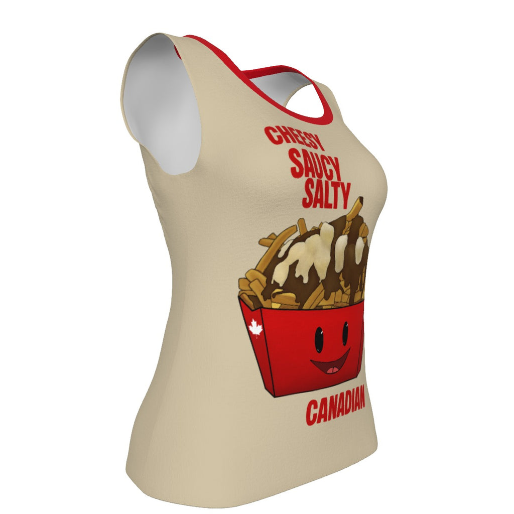 Poutine - U neck tank - beige with red
