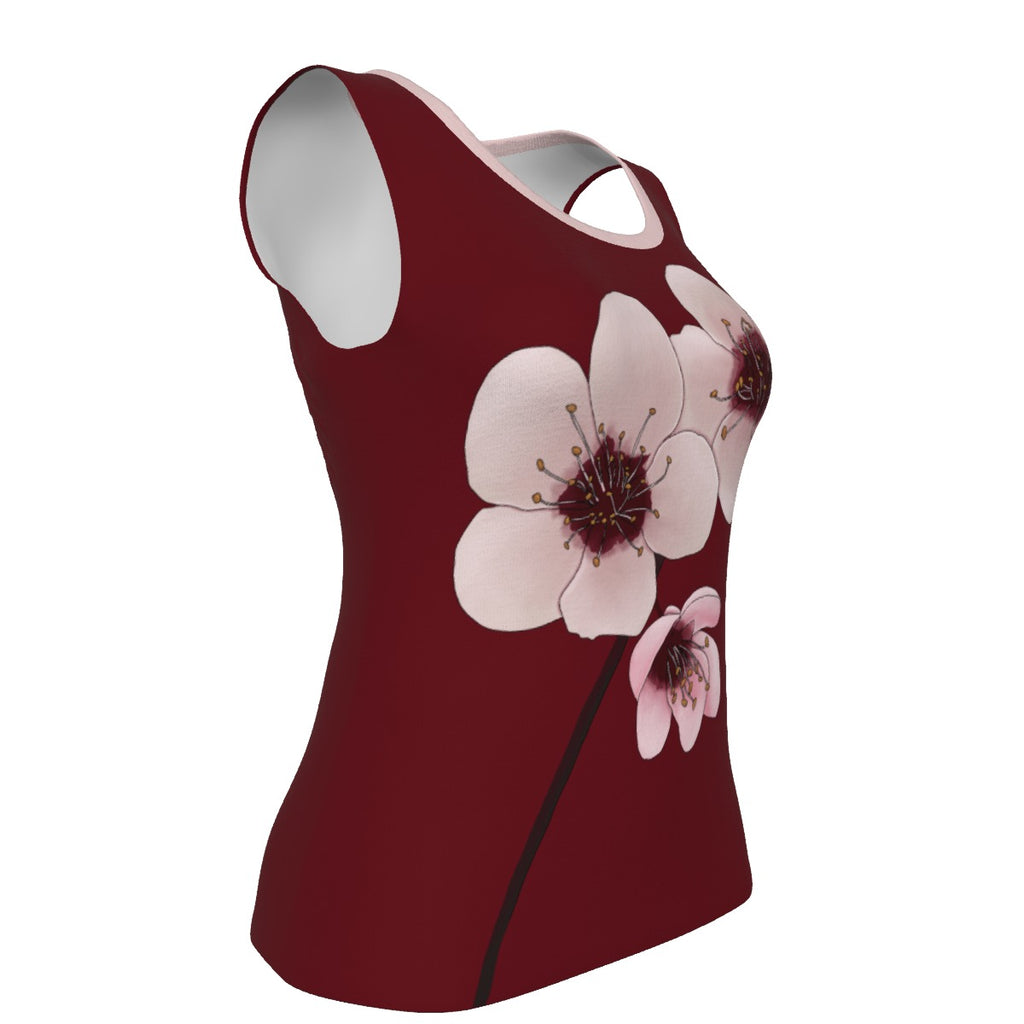 Plum Blossom Branch - U neck tank - maroon
