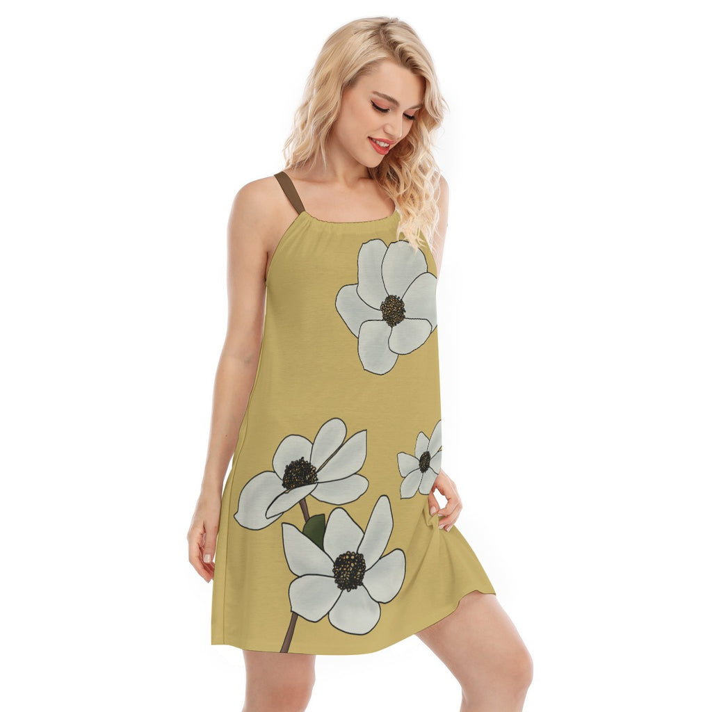 BC Dogwood Flowers - "O" neck sleeveless dress - butter