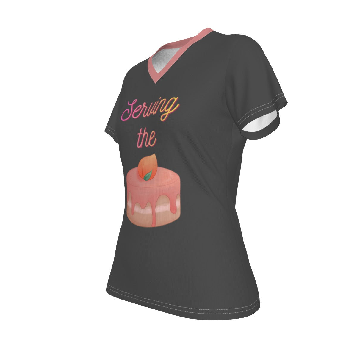 Serving the Cake - V neck tee - grey