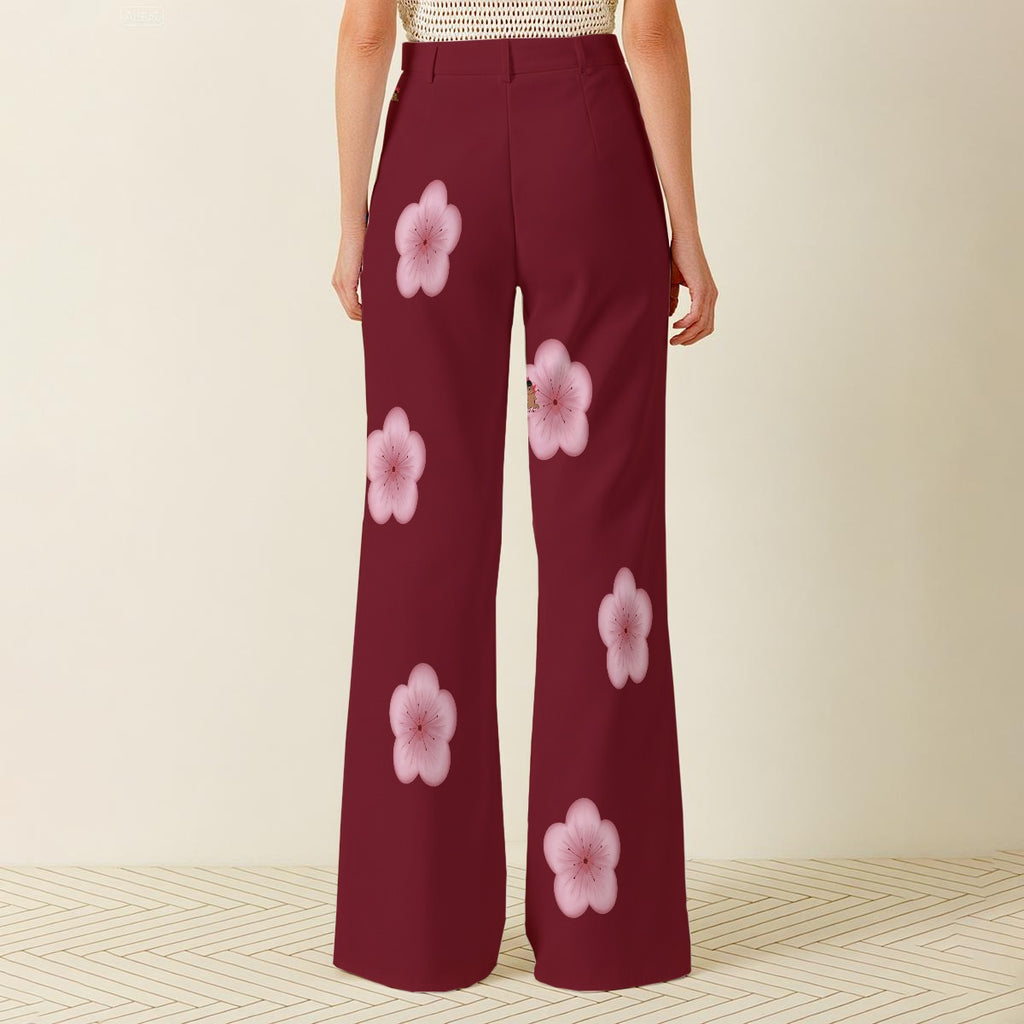 Plum Blossoms - Wide Leg Pants - Maroon