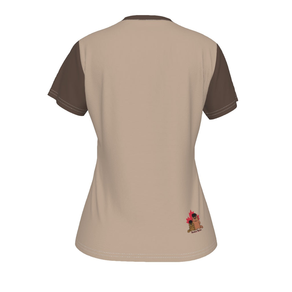 Bearly Keeping Up - V neck tee - browns