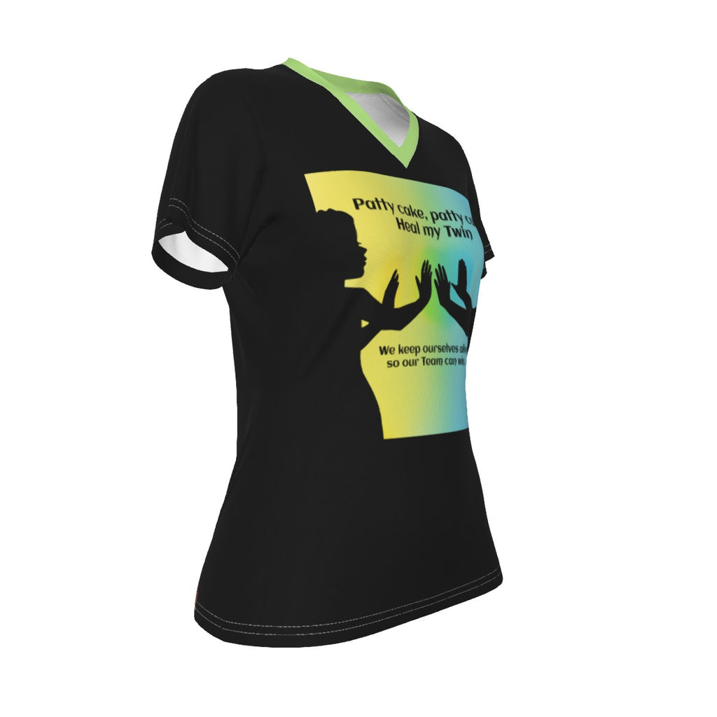 Pattycake healing - v neck tee - black