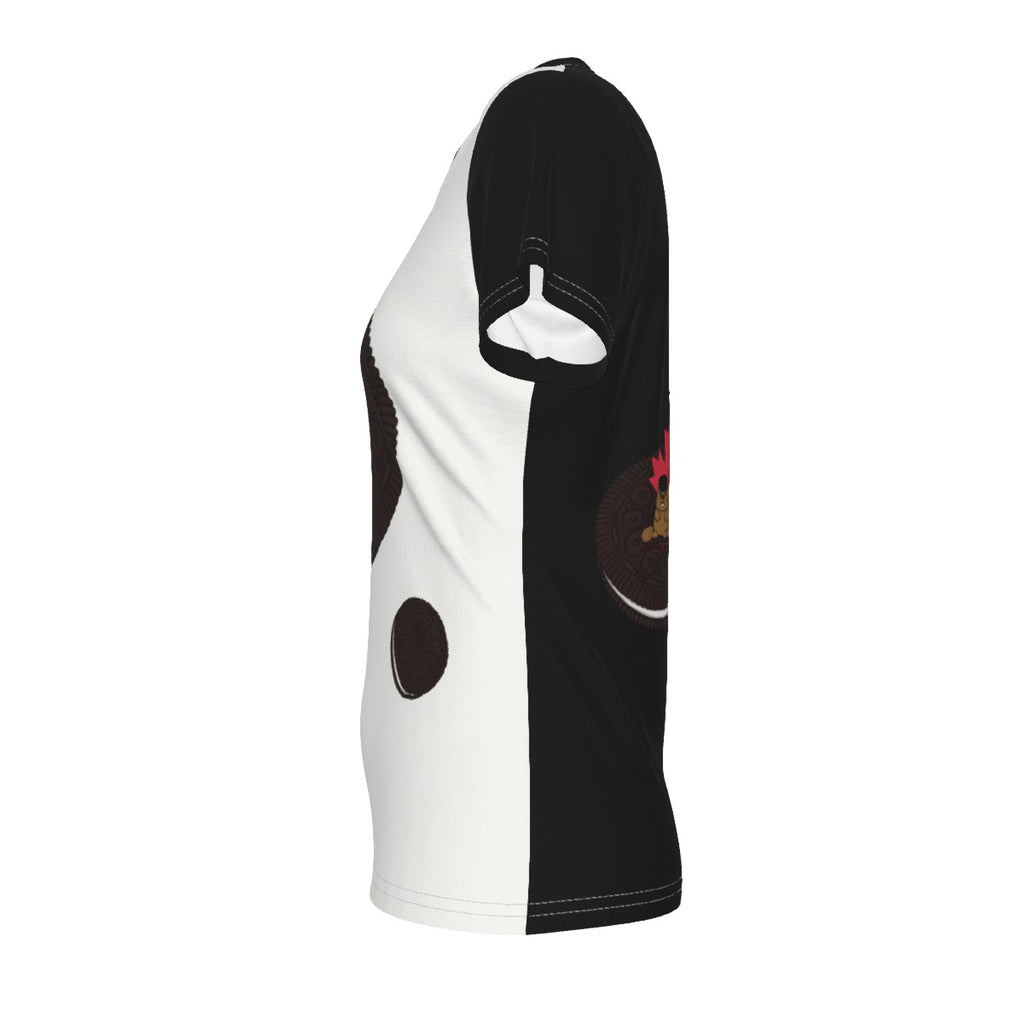 Race - Oreo - V neck tee - white and black