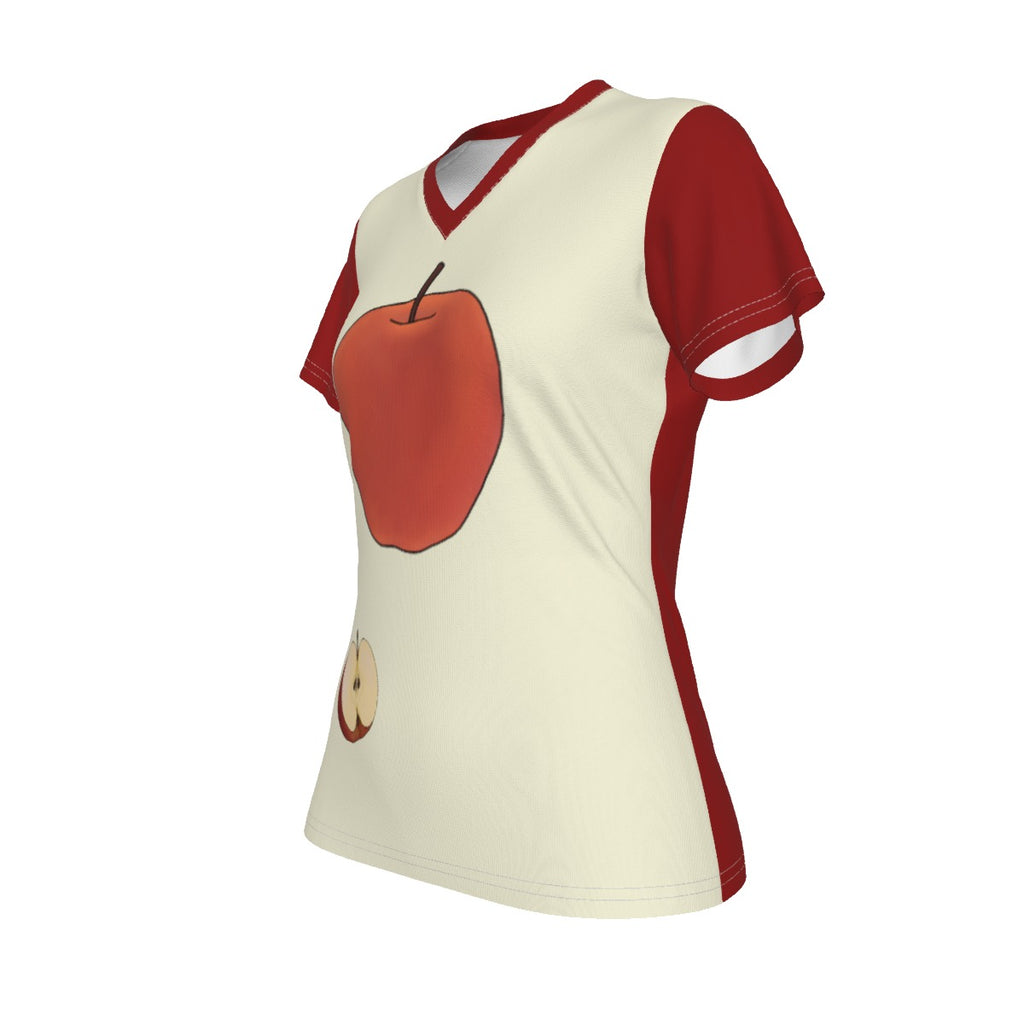 Race - Fruit - Apple - V neck tee - cream and red