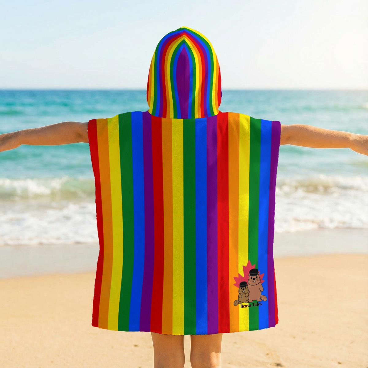 Kid's Hooded Towel Poncho - Pride - Rainbow
