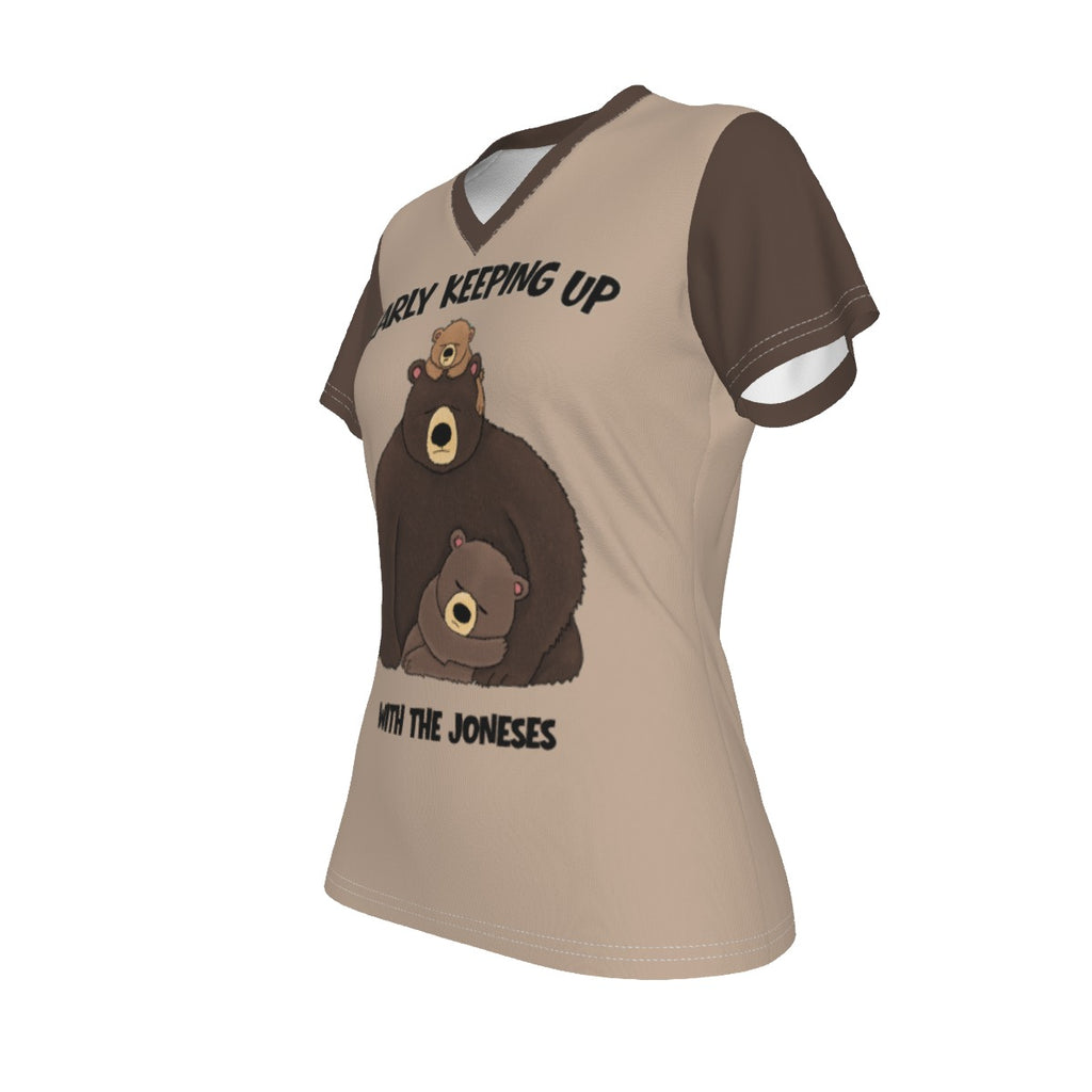 Bearly Keeping Up - V neck tee - browns