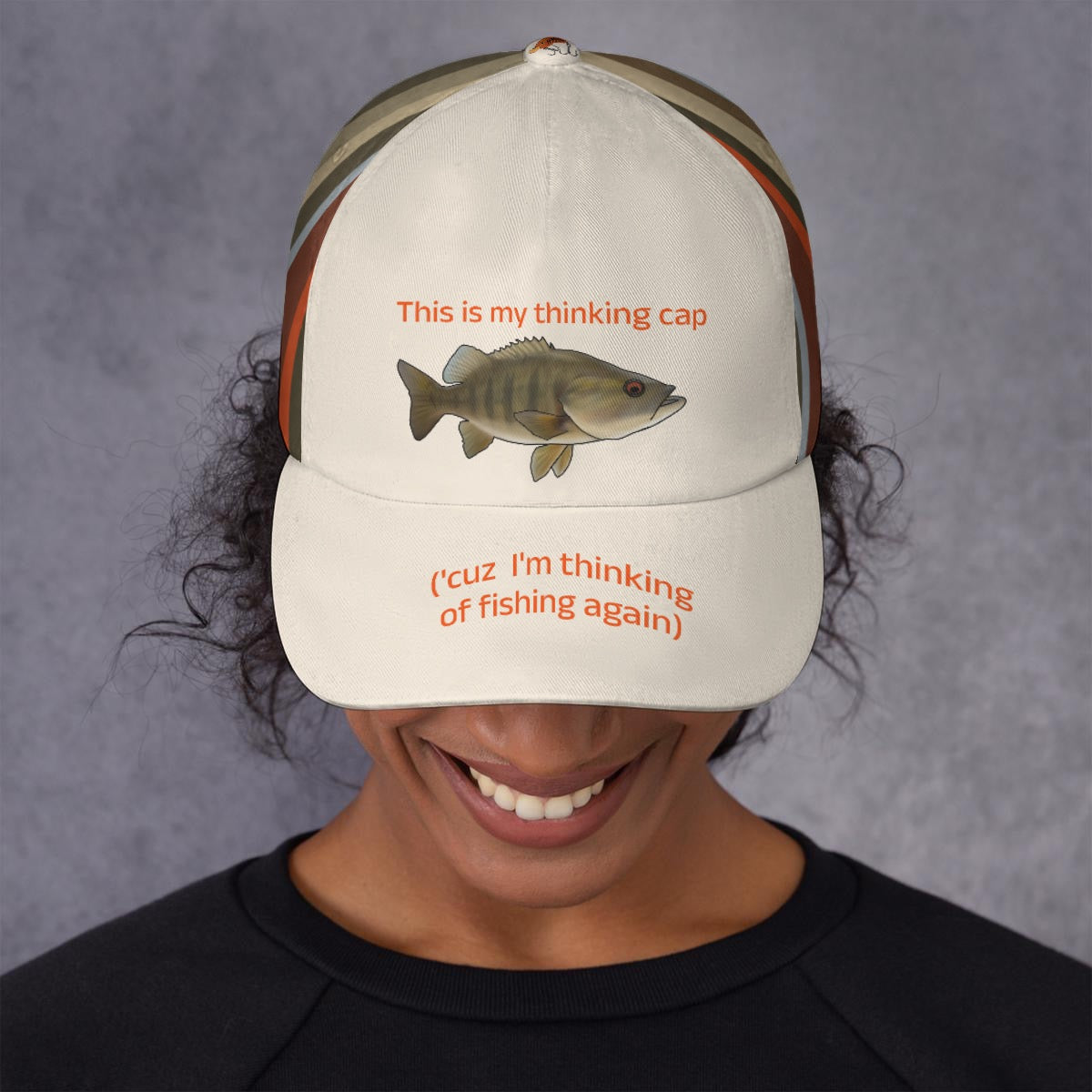 THINKING (fishing!) CAP - small mouth bass - baseball cap
