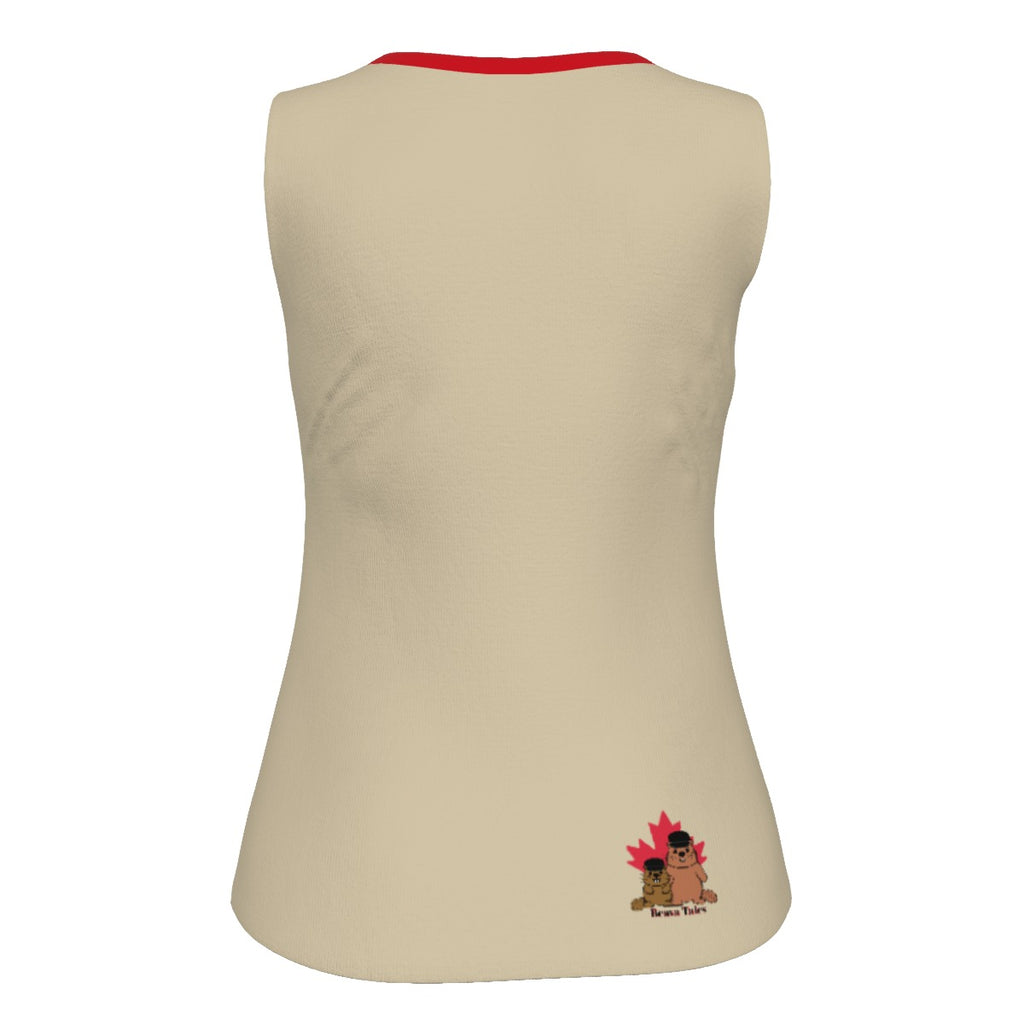 Poutine - U neck tank - beige with red