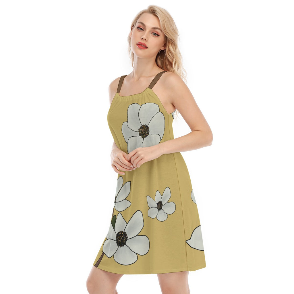 BC Dogwood Flowers - "O" neck sleeveless dress - butter