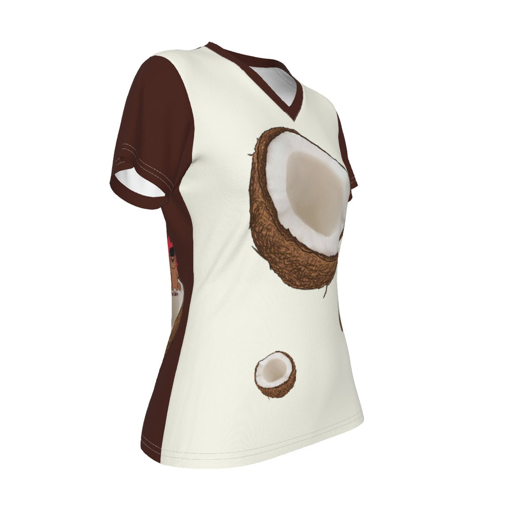 Race - Fruit - Coconut - V neck tee - offwhite and brown
