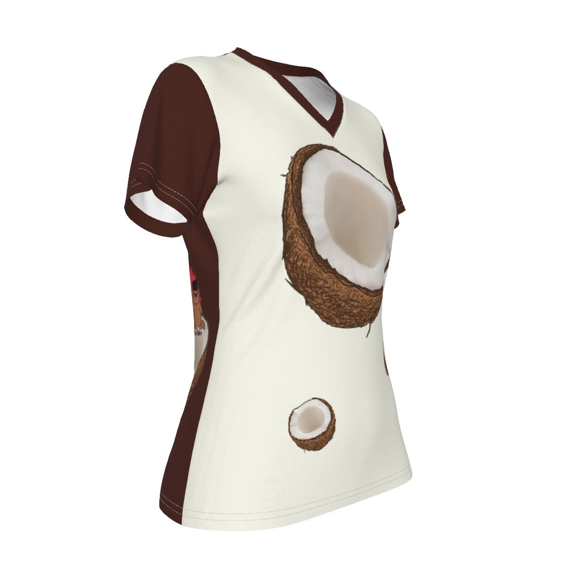 Race - Fruit - Coconut - V neck tee - offwhite and brown