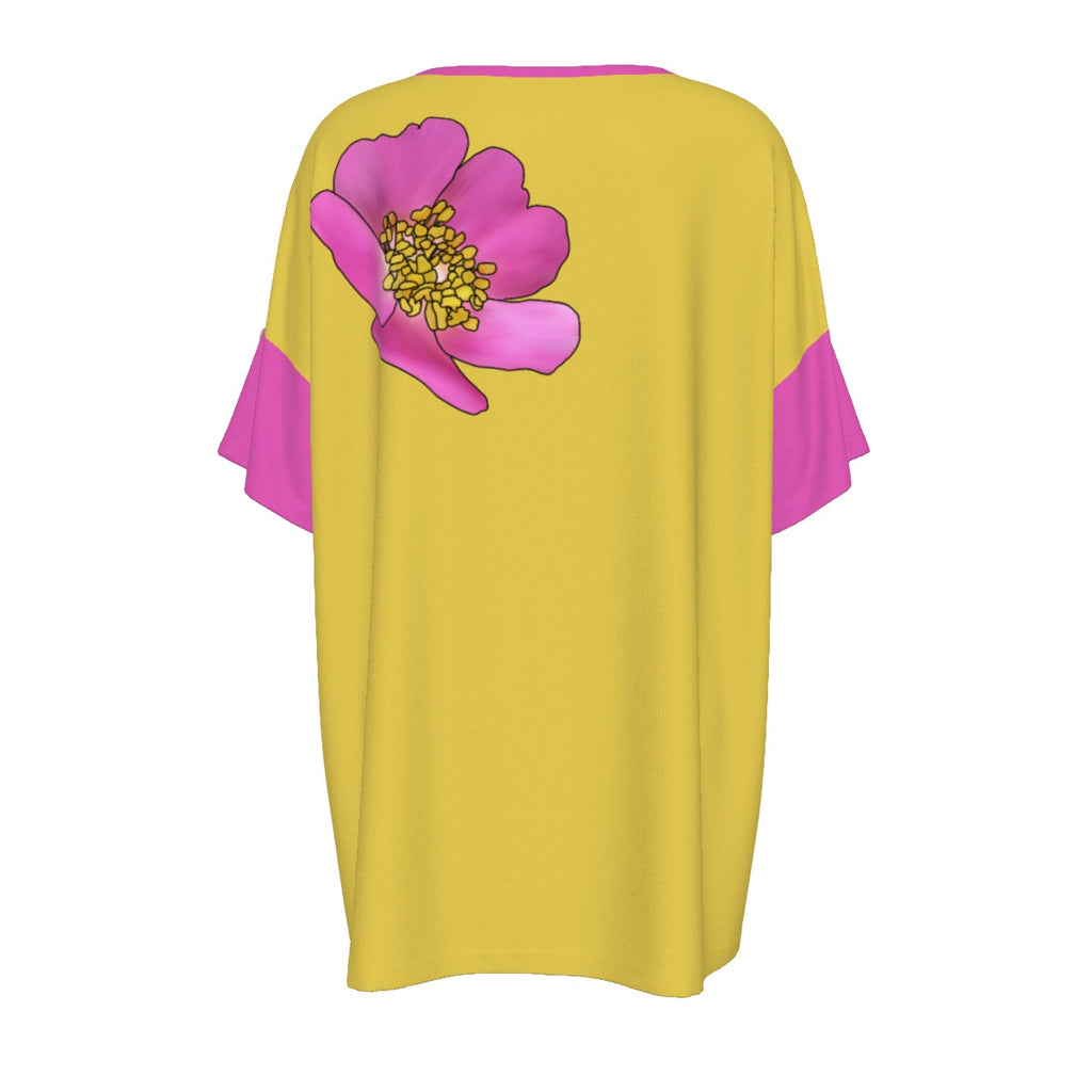 Alberta Primrose - drop shoulder tee - yellow with pink