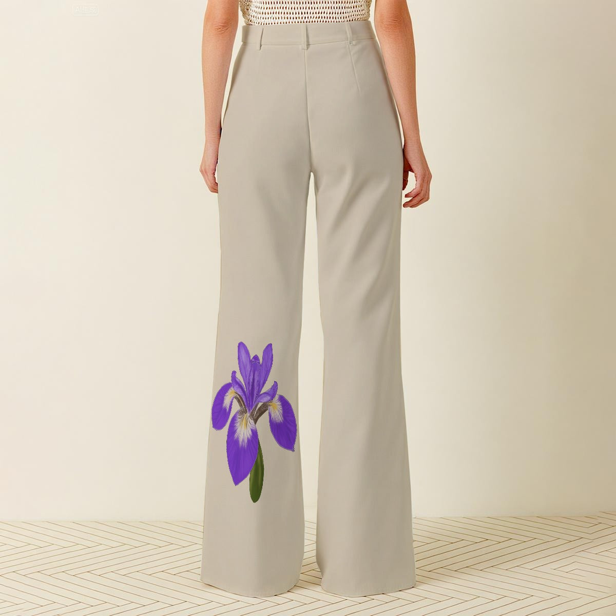Quebec Blue Flag Iris - wide leg pants - beige