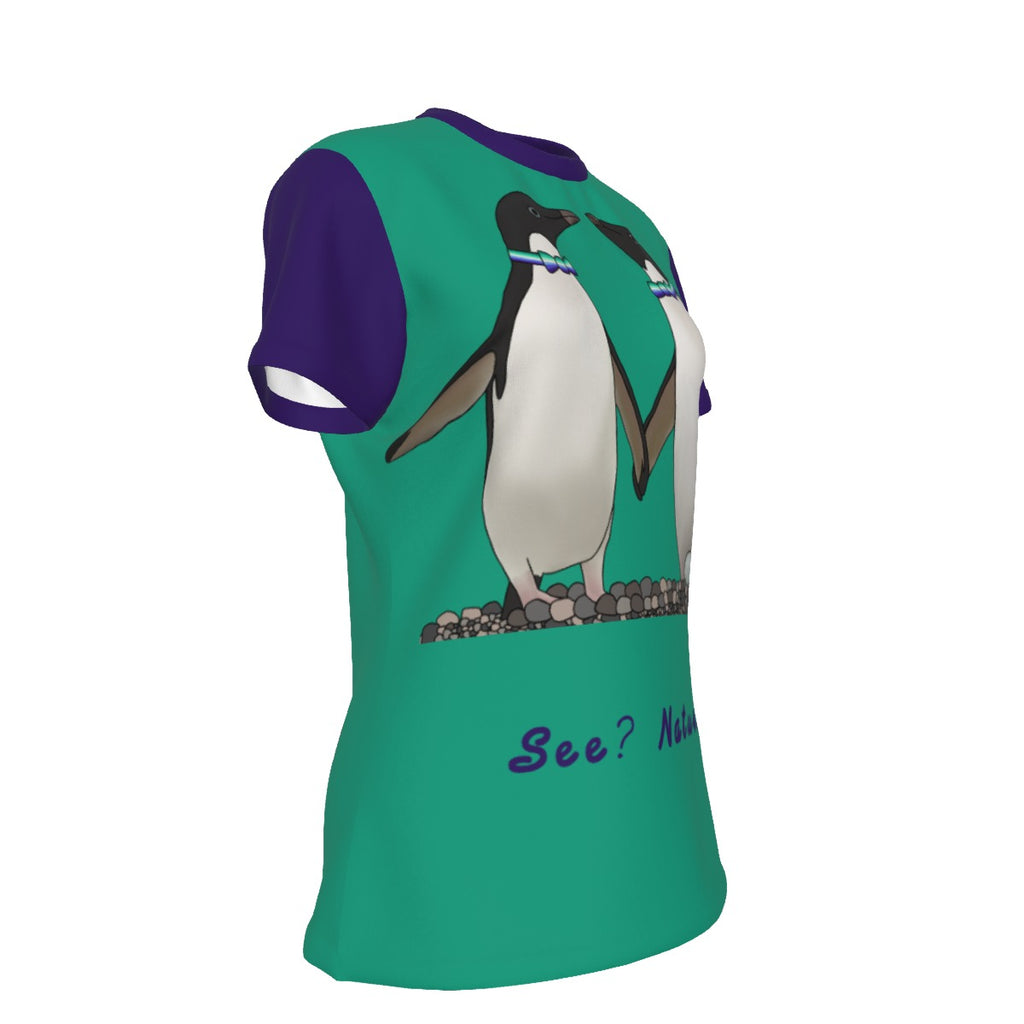 Penguins - gay - round neck tee - green indigo