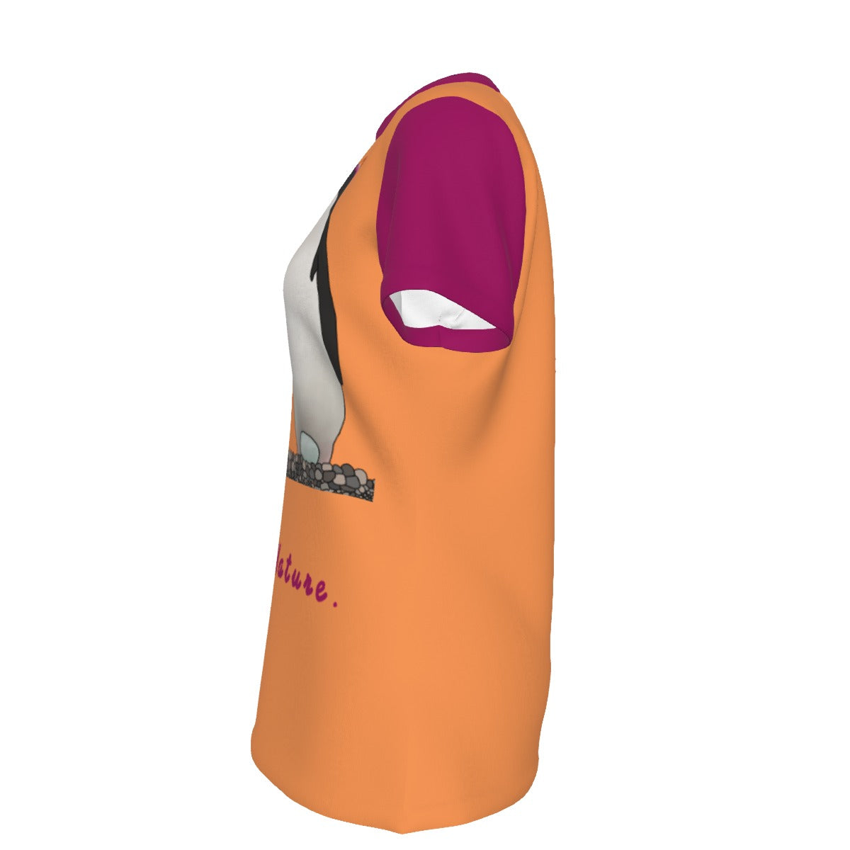 Penguins - lesbian - round neck tee - orange magenta